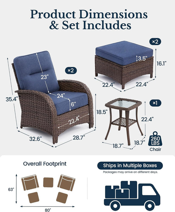 5-Piece Comfort Outdoor Patio Furniture Set with 6" Thick Cushions
