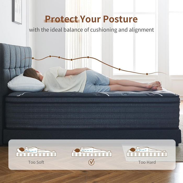 Queen Mattress, 12 Inch Hybrid Mattress in a Box, Medium Firm,Memory Foam and Individual Pocket Springs for Pressure Relief, Certipur-Us Certified