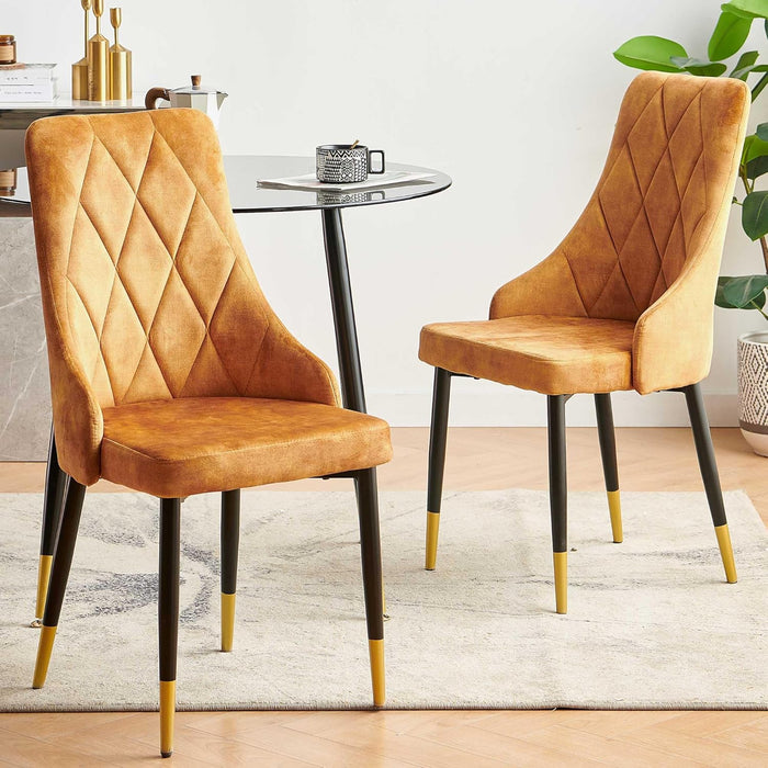 Upholstered Velvet Dining Chair Set of 4, Mustard Armless Side Chair with Metal Legs for Home Kitchen