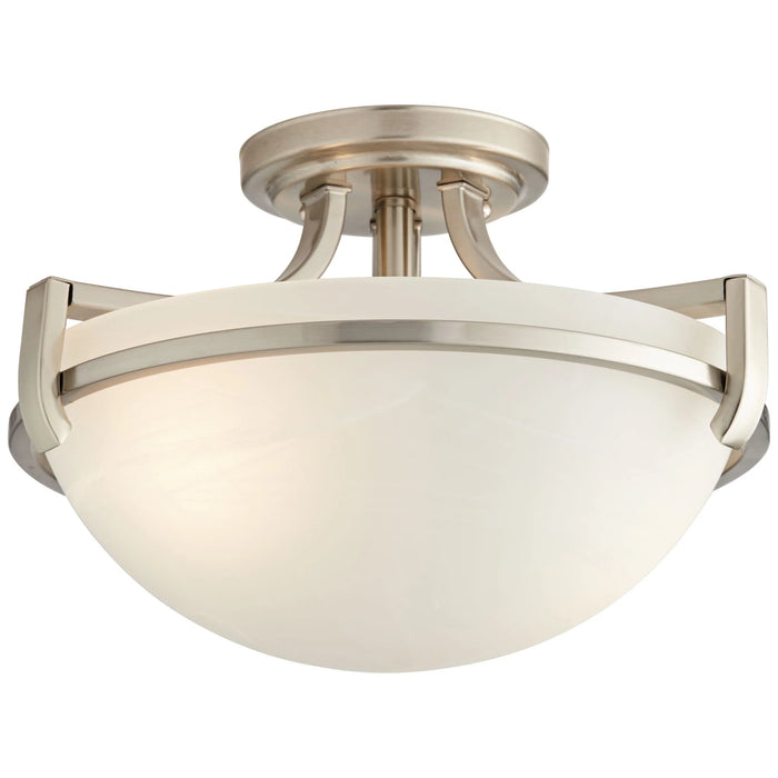 Mallot Modern Ceiling Light Semi Flush Mount Fixture 13" Wide Brushed Nickel 2-Light Marbleized Glass Bowl Shade for Bedroom Living Room