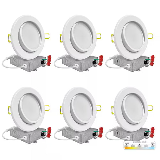 4 In. LED White Adjustable Ultra Slim Canless Integrated LED Recessed Light Kit 5 CCT 2700K to 5000K Dimmable (6-Pack)