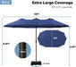 15FT Patio Umbrella with Base,Large Outdoor Double-Sided Rectangle Umbrella with Crank Handle, Market Umbrella for Poolside Garden Deck Backyard Beach Pools,Navy