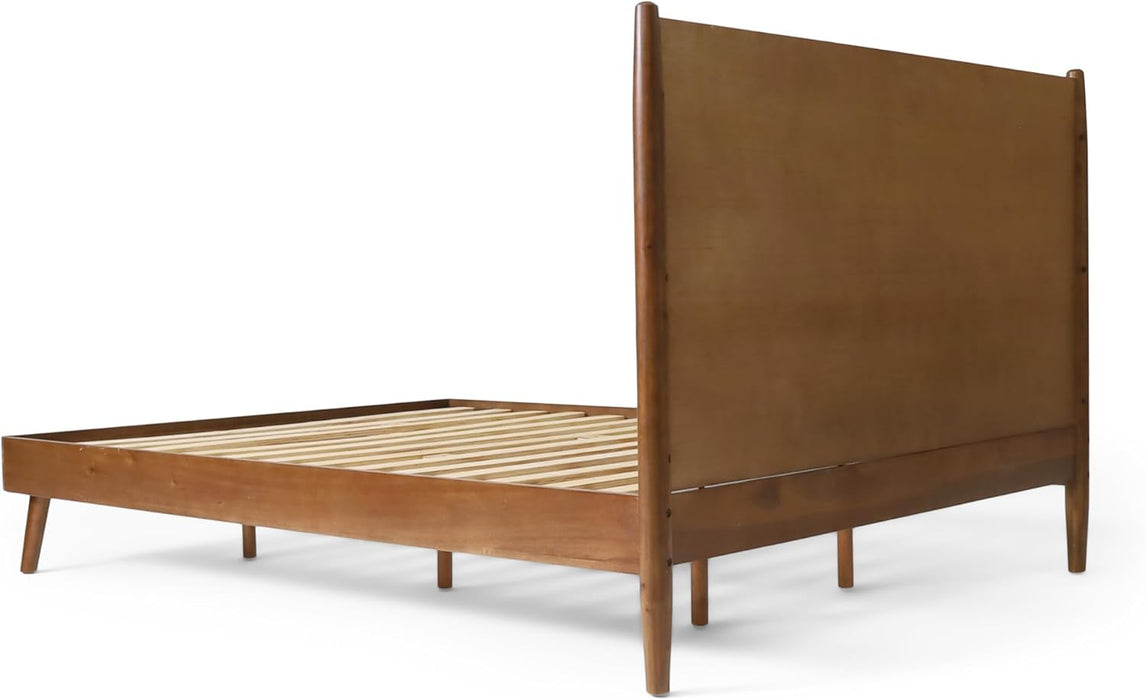 Mid Century Natural Acacia Wood Bed,Medium Brown,Cal King