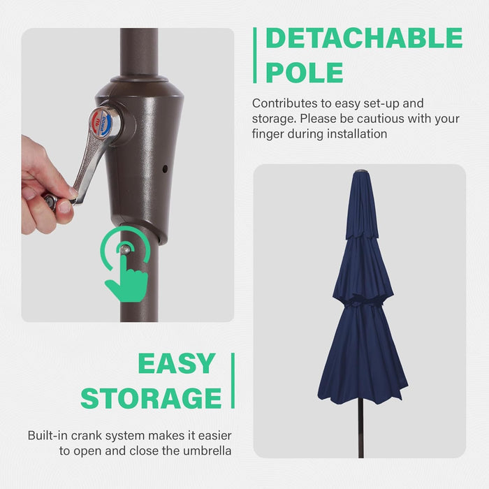 3 Tiers 9 FT Patio Umbrellas Outdoor Table Umbrella with Push Button Market Umbrella 8 Sturdy Ribs UV Protection Waterproof for Garden,Navy