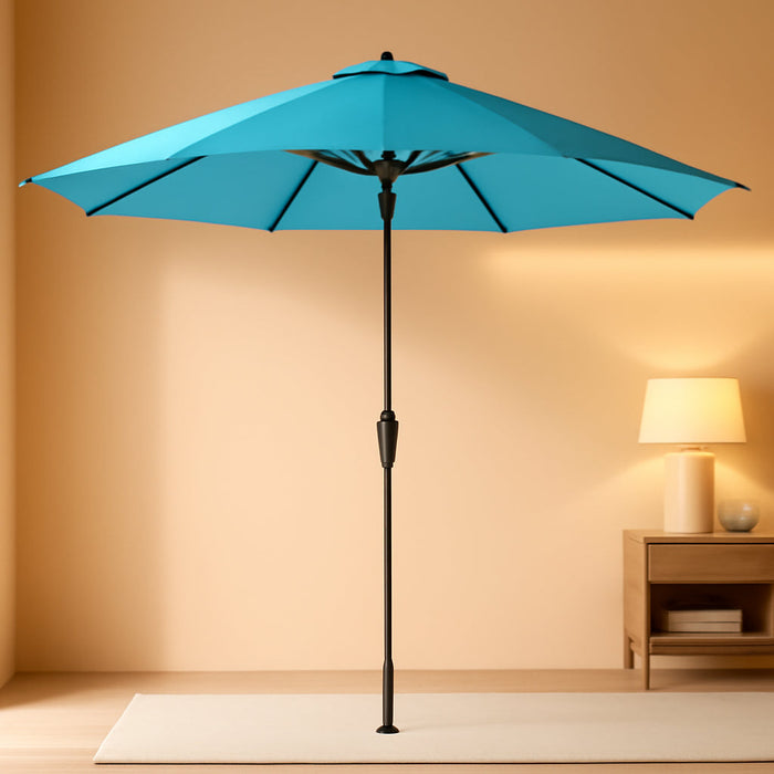 9FT 3-Tier Large Outdoor Patio Umbrella Market Table Umbrella-Uv Resistant,Easy Push Button Tilt and Crank,8 Sturdy Fiberglass Ribs Heavy-Duty Pool Umbrella for Deck,Backyard,Garden,Yard,Light Blue
