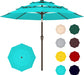 9FT 3-Tier Large Outdoor Patio Umbrella Market Table Umbrella-Uv Resistant,Easy Push Button Tilt and Crank,8 Sturdy Fiberglass Ribs Heavy-Duty Pool Umbrella for Deck,Backyard,Garden,Yard,Light Blue