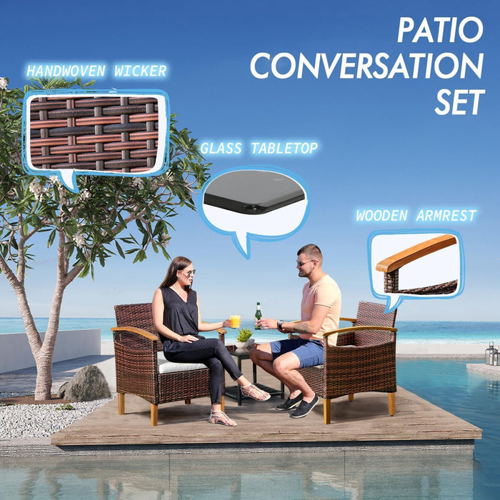 3PCS Outdoor Patio Furniture Set Outdoor Furniture Set with Table outside Lawn Patio Chairs Set of 2 Patio Conversation Sets Bistro Wicker Patio Set for Backyard Porch Balcony Garden (Brown)