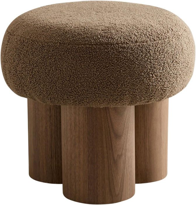 MEETAKING Small round Foot Stool, Teddy Fabric Footrest Ottoman Stool with Non-Skid Legs, Modern Footstools Step for Couch, Desk, Office, Living Room (Brown)