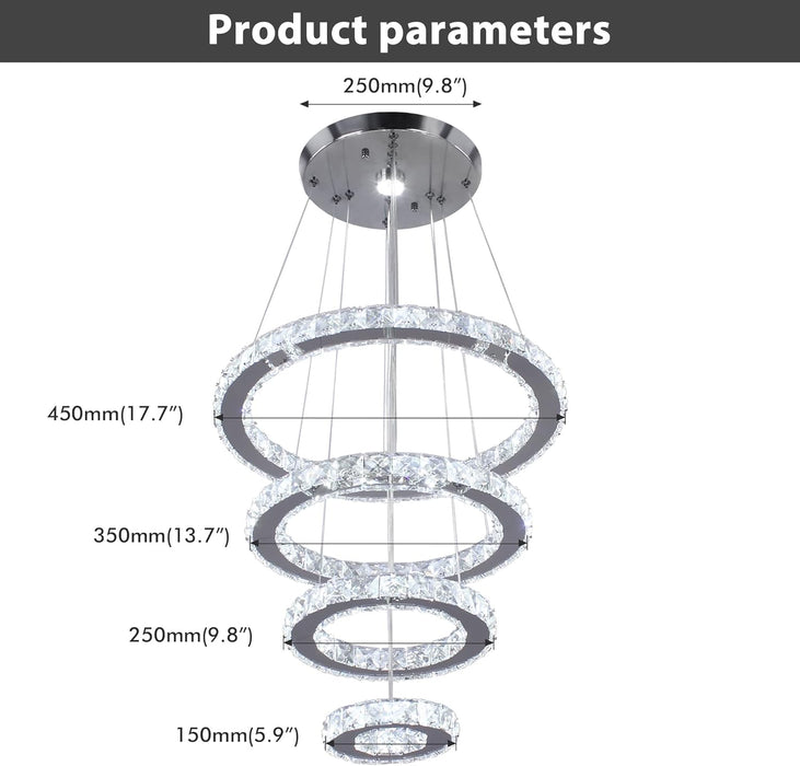 Crystal Ring Pendant Chandelier Cool White Lighting