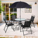 6 Piece Patio Dining Set with Umbrella, Outdoor Furniture Set with 4 Folding Chairs and Tempered Glass Top Dining Table Fot Lawn Backyard Garden Porch Black