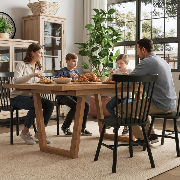 Dining Chairs Set of 4 Windsor Dining Chair, Spindle Back Farmhouse Kitchen Chairs Armless Solid Wood Side Chairs for Home/Dining Room/Restaurant/Patio,Black Finish