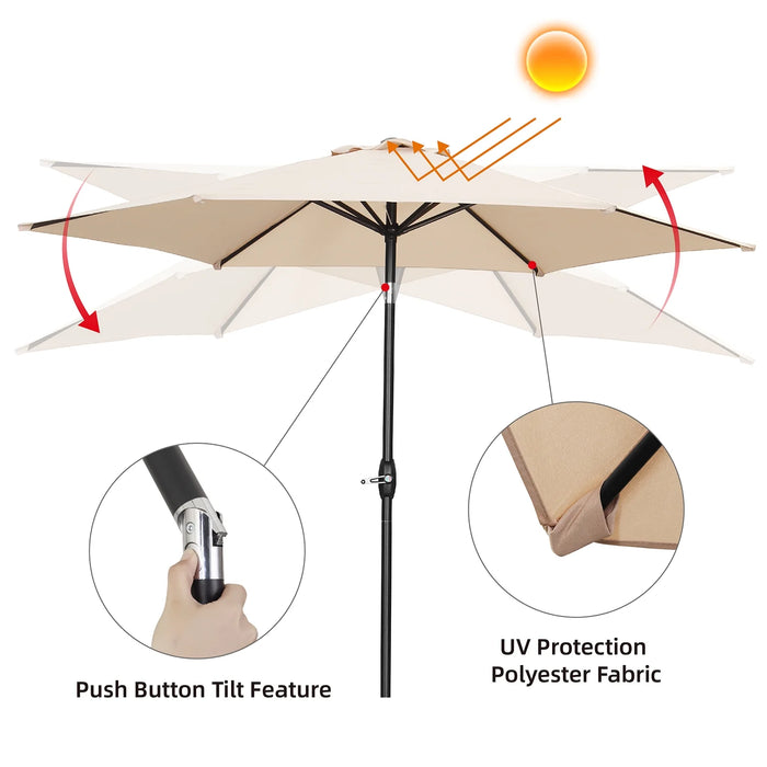 9Ft Patio Umbrella Outdoor Portable Table Market Umbrella with Push Button Tilt/Crank Waterproof Uv-Proof, Khaki