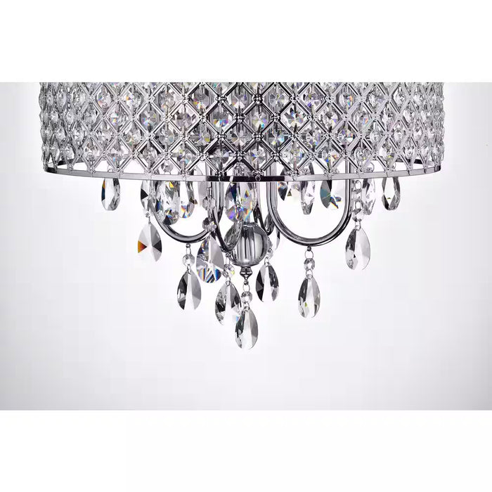 Marya 4-Light Modern Chrome round Chandelier with Beaded Drum Shade /Hanging Clear Glass Crystals