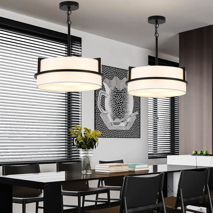PureWhite Linen Drum Pendant Chandelier 15.7Inch Wide