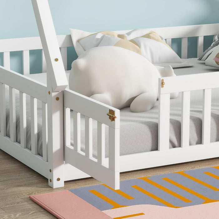 White Montessori Handcrafted SolidWood Floor Bed Door
