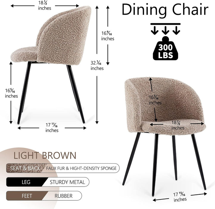 Accent Chairs Set of 2, Fuzzy Sherpa Dining Chairs with Barrel Back, Upholstered Faux Fur Armchairs with Black Metal Leg, Living Room Chairs (Light Brown)