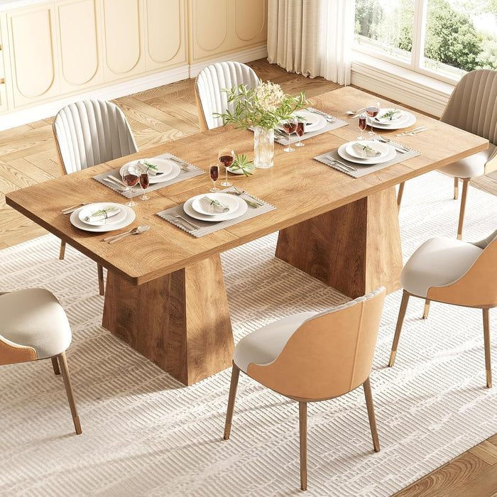 Dining Table for 6 People, Wooden Table, Rectangle Furniture with Heavy Duty Legs, Modern Kitchen Table for Home, Dining Room, Oak