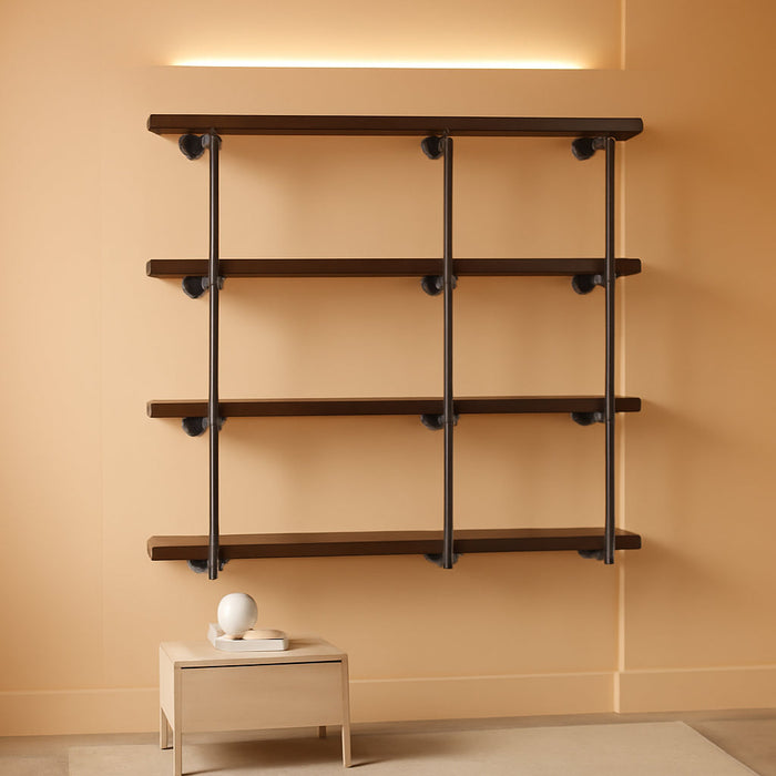 Industrial Iron Pipe Shelves, 3 Set 4-Tier 41.5" Tall 12" Depth, DIY Open Bookshelf Bookcase, Wall Mounted Vintage Retro Shelving, Rustic Farmhouse Pantry Kitchen Storage, Black Shelf Brackets