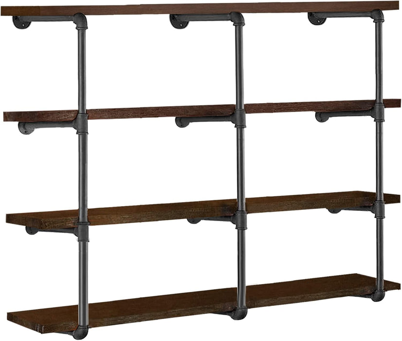 Industrial Iron Pipe Shelves, 3 Set 4-Tier 41.5" Tall 12" Depth, DIY Open Bookshelf Bookcase, Wall Mounted Vintage Retro Shelving, Rustic Farmhouse Pantry Kitchen Storage, Black Shelf Brackets