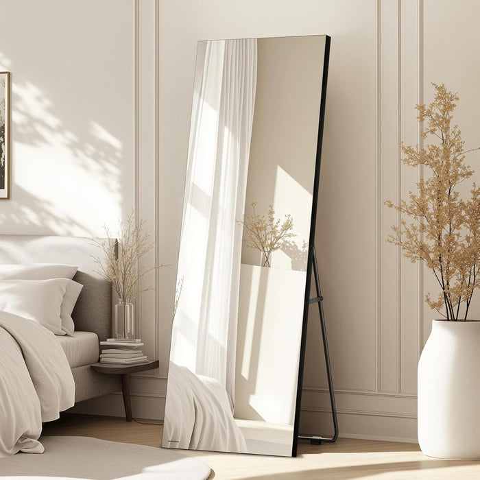 64X21 Frameless Full Length Silver Coating Mirror W/Distortion Free, HD Reflection &Anti Desilvering, Tempered Glass & Shatter Proof Film Doubling Safety, Easy Setup W/Stand, Wall/Standing