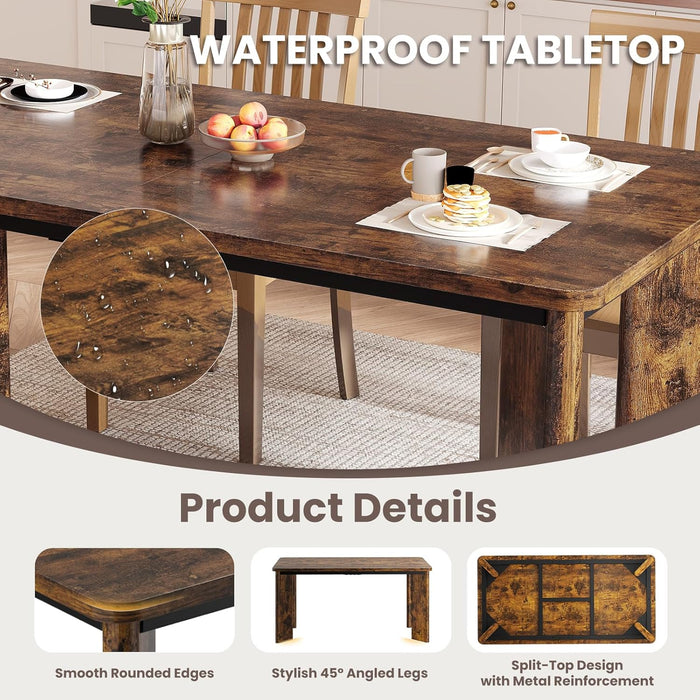 63" Rectangular 4-8 Person Dining Table, Industrial Kitchen Table with 45° Diagonal Legs and round Safety Corner, Wood Diningtable for Dining Room, Kitchen, Living Room, Brown