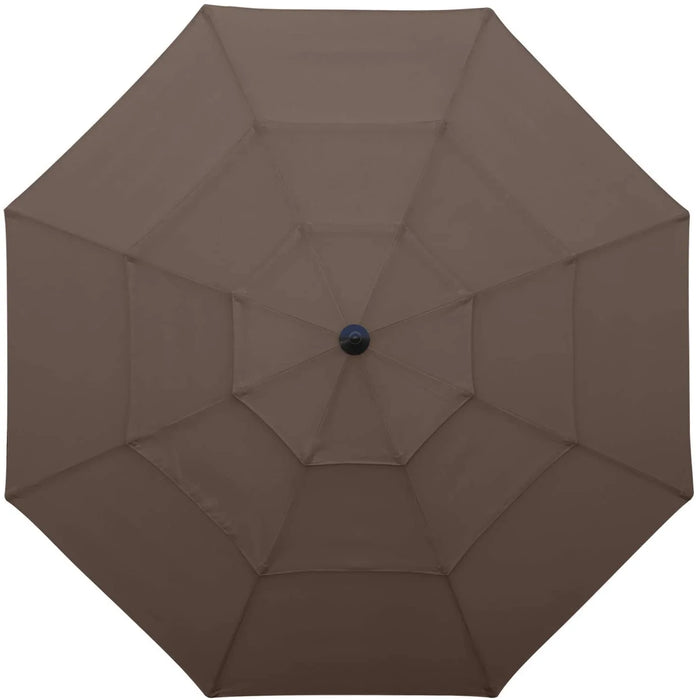 9FT 3 Tiers Patio Umbrella with Crank Handle, Brown