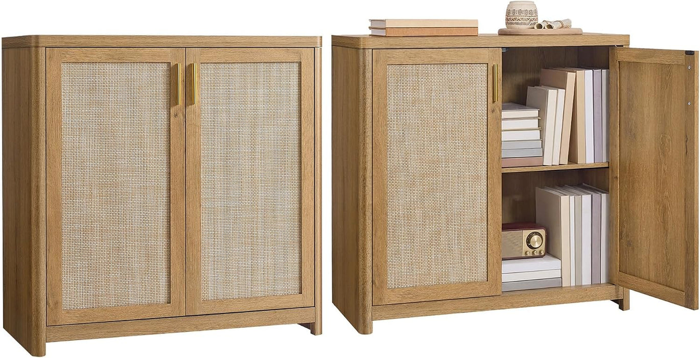 VASAGLE Boho Buffet Cabinets, Set of 2, with Rattan-Look Doors