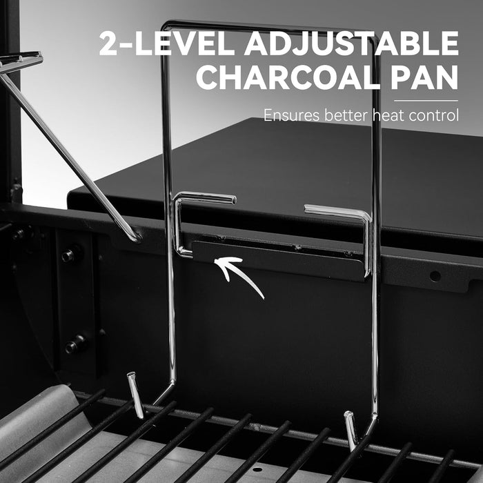 CC1624S Barrel Charcoal Grill with Offset Smoker, 552 Sq. In. Cooking Area, Steel Front Shelf, Steel Side Shelf with Hooks, Charcoal Grill for Outdoor Grilling, Black