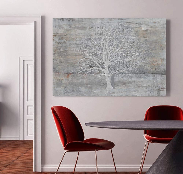 Tree of Life Canvas Wall Art Hand Painted Grey White Beige Paintings Modern Abstract Forest Pictures Artwork for Living Room Bedroom Office Decoration