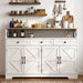 Sideboard Buffet Cabinet with Storage, 55" Kitchen Buffet Cabinet with Charging Station, Farmhouse Coffee Bar Station with Drawers and Doors, Credenza for Kitchen Living Room Entryway, White