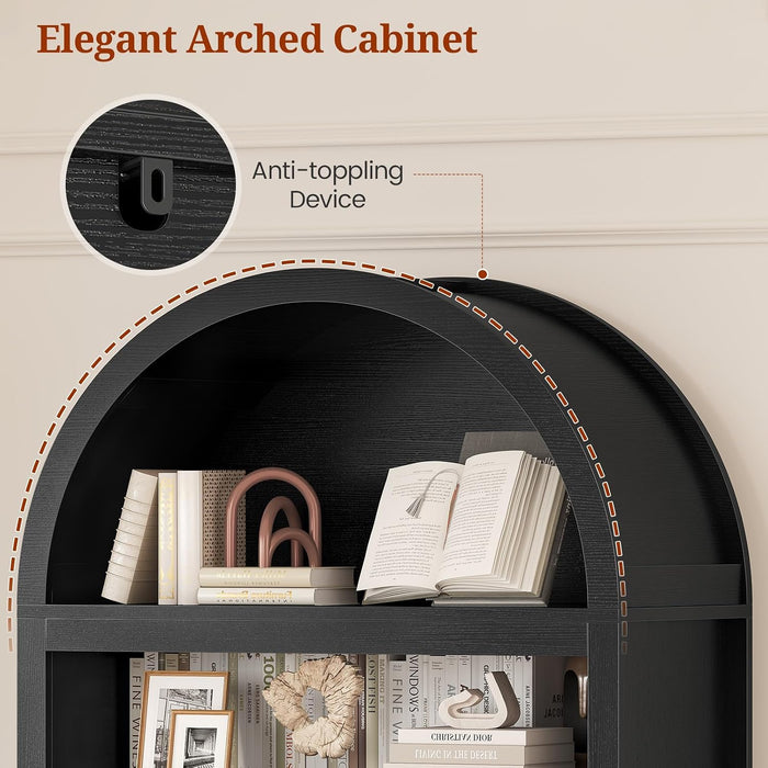 2 Pcs 84.2" Tall Arched Cabinets,Bookcase with Drawer Storage,Mid-Century Modern 6-Tier Bookshelf, 2 Book Risers and Adjustable Shelves Offering More Storage Space for Living Room,Kitchen, Black