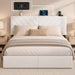 Queen Bed Frame with Adjustable Headboard, White Velvet Upholstered