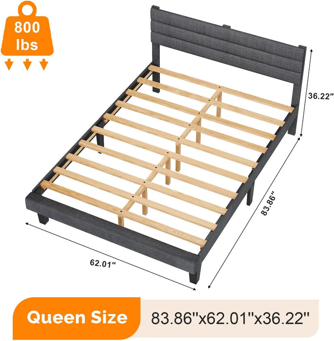 Queen Upholstered Platform Bed Frame with Headboard,Linen Dark Gray