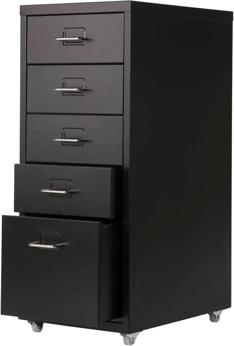 Black Mobile File Cabinet, 5 Drawers