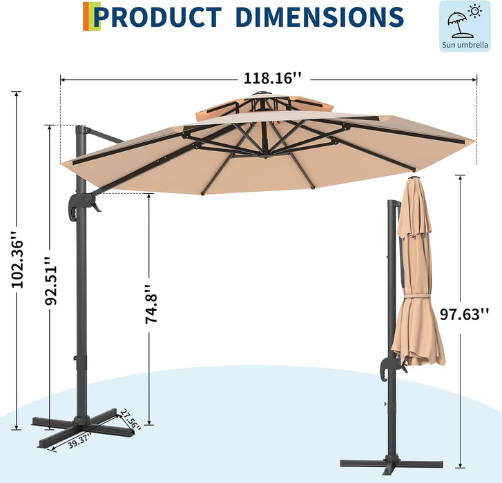 10FT Patio Umbrella, Offset Cantilever Umbrella with UV Protection, Fade Resistant Polyester Fabric, Easy Tilt Adjustment Pool Umbrellas Outdoor for Deck, Garden, Backyard