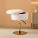 Adjustable Vanity Stool with Storage, 360° Swivel Gold Chair, Faux Fur Small round Ottoman Footrest for Bathroom, Makeup Room, White
