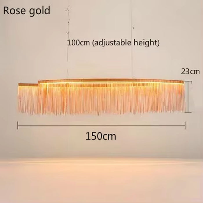 Ceiling Chandelier Gold Chains Remote Modern Tassel Aluminum Chain Led Pendant Light Kitchen Living Room Decoration Hanging Lamp