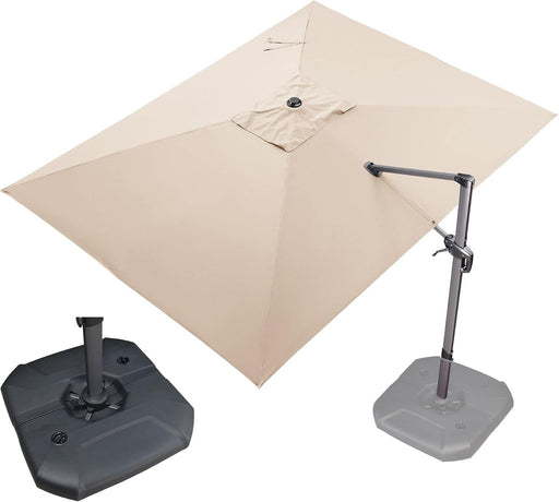 Patio Umbrella with Base 9' X 11.5' 360° Rotation Control Beige
