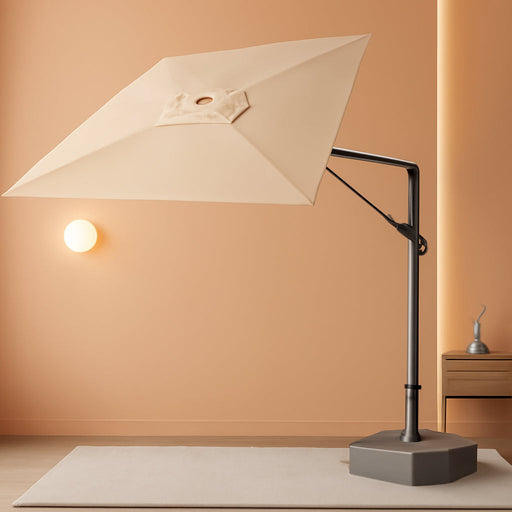 Patio Umbrella with Base 9' X 11.5' 360° Rotation Control Beige