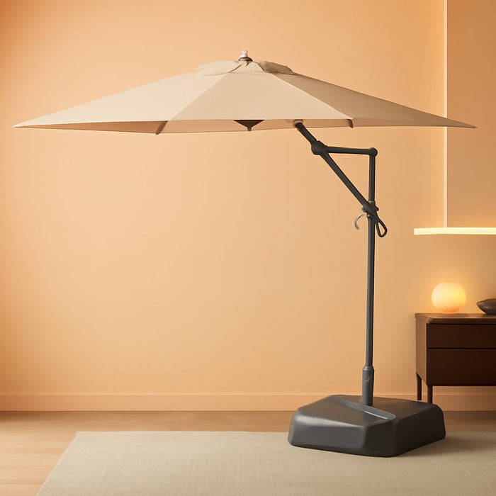 Patio Umbrella with Base 9' X 11.5' 360° Rotation Control Beige