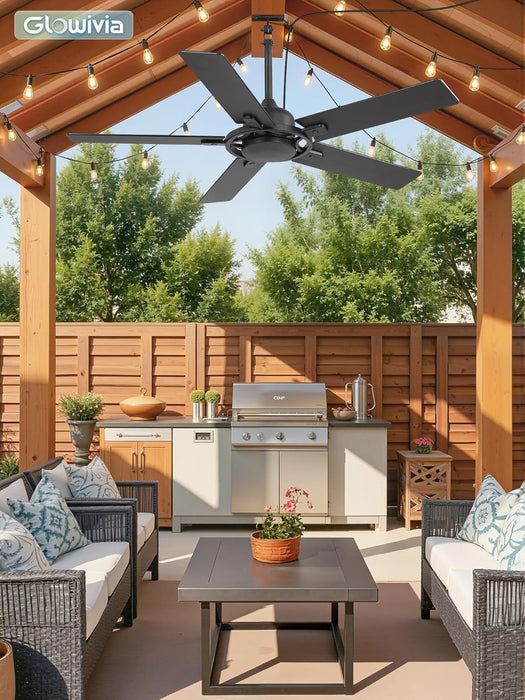 52 Inch Outdoor Ceiling Fan without Light, Waterproof IP65 Wet-Rated, Plug-In Black Ceiling Fan No Light, Remote Control with 6-Speed DC Motor, Hanging Fans with Cord for Patio Porch Gazebo