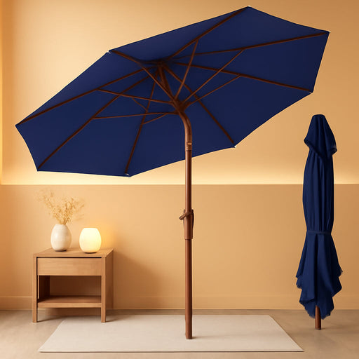 9Ft-Patio-Umbrella W/Push Button Tilt & Crank | Navy Blue | Outdoor Table Umbrellas W/ 8 Fiberglass Ribs | Large Market Umbrella Heavy Duty for Garden Deck Backyard Pool