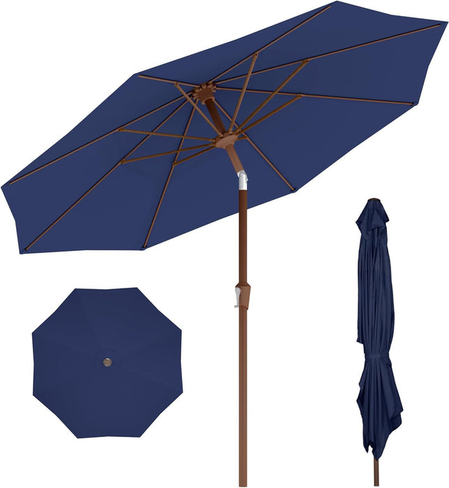 9Ft-Patio-Umbrella W/Push Button Tilt & Crank | Navy Blue | Outdoor Table Umbrellas W/ 8 Fiberglass Ribs | Large Market Umbrella Heavy Duty for Garden Deck Backyard Pool