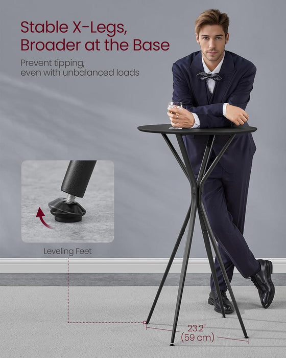 Bar Table, round Cocktail High Top Pub Bistro Table for Events Party, Kitchen Dining, Home Bar, 23.6 X 23.6 X 41.3 Inches, Sturdy Metal Frame, Modern Style, Easy to Assemble, Black