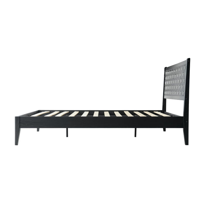 King Size Bed Frame, Solid Wood Platform Bed with Headboard & Footboard, 12 Sturdy Slatted, Central Metal Legs, Easy Assembly, Anti-Slip & Noise-Free, No Box Spring Needed, Ebony Oak Finish ORK-35