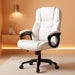 High Back Executive Chair Faux Leather Managerial Chair Ergonomic Task Chair Computer Meeting Chair Large Seat Swivel Chair, Sturdy Metal Base,White