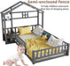 Twin House Bed With Fence Railings GrayFinishPineWood