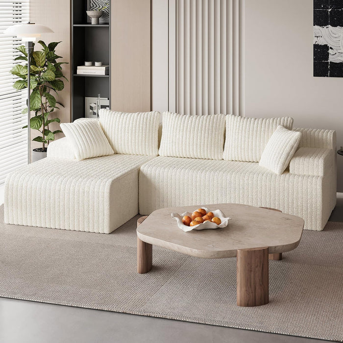 Beige 96 Inch Modular Sectional Sofa PlushCorduroy