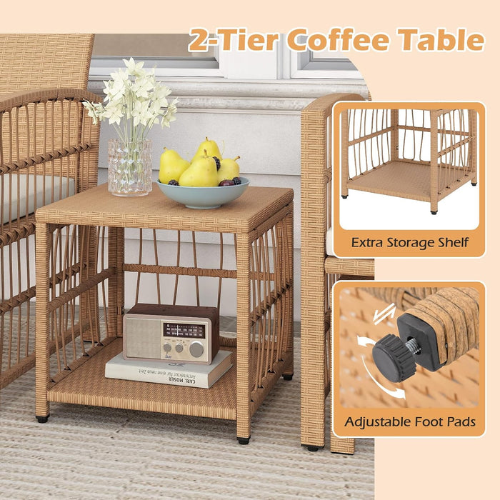5 Pieces Patio Wicker Conversation Set, Outdoor Furniture Set