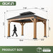 10' X 12' Outdoor Wood Gazebo, Hardtop Gazebo Permanent Wooden Pavilion with Galvanized Steel Double Roof, for Patio, Garden, Deck, Cedar Wood, Natural